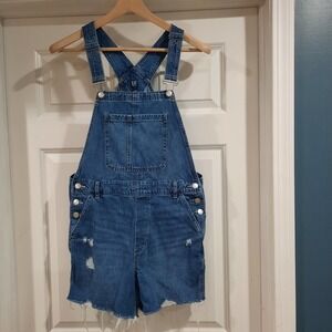 Gap Overall Shorts‎ Womens Medium Denim Bibs Cutoffs Distressed Y2K Style